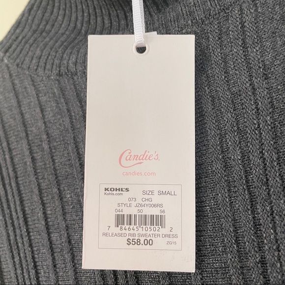 NWT Candie’s Sleeveless Ribbed Sweater Dress sz Small Charcoal Gray A-Line - Picture 5 of 7